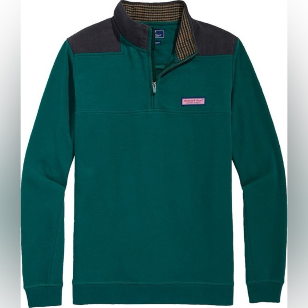Vineyard Vines Green and Black Zip Up Sweater with Mock Neck